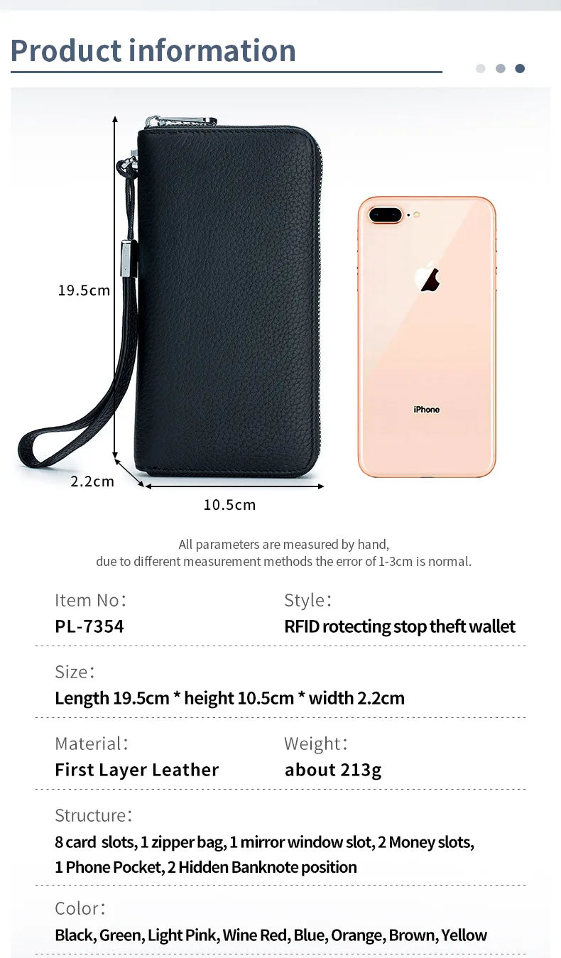 RFID Function Wallet for Women Geniune Leather Luxury Design Long Zipper Handbags Cowhide Card Bags Female Fashion Purse