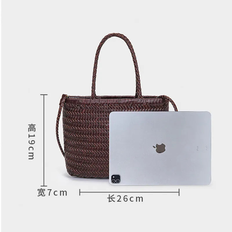 2026 spring new braid bag French basket bag Vintage Boho Gypsy Aztec Ibiza Genuine Leather Messenger Bag  female ins style