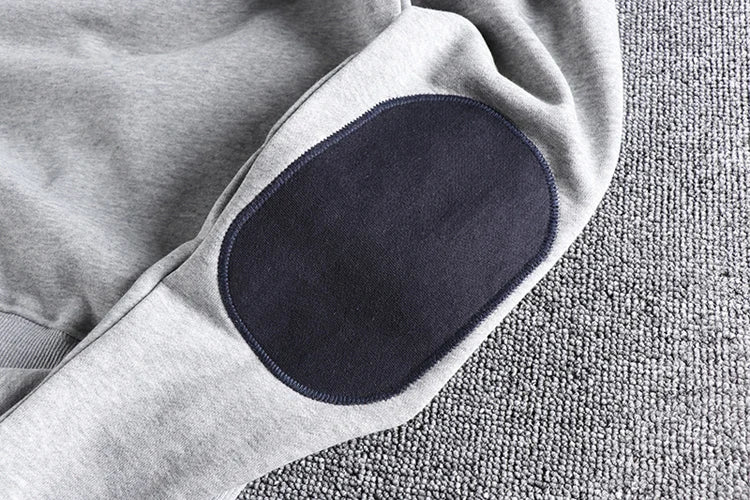 Spring New American Retro Sleeve Patch Solid Color Sweatshirt Men's Simple 100% Cotton Washed Pullover Loose Casual Sportwear