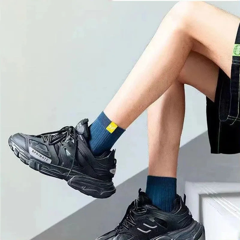 5 Pairs Cotton Men's Socks Breathable Casual Sock Solid Color Striped Spring Summer Thin Sweat-absorbing Sports Tube Man Socks