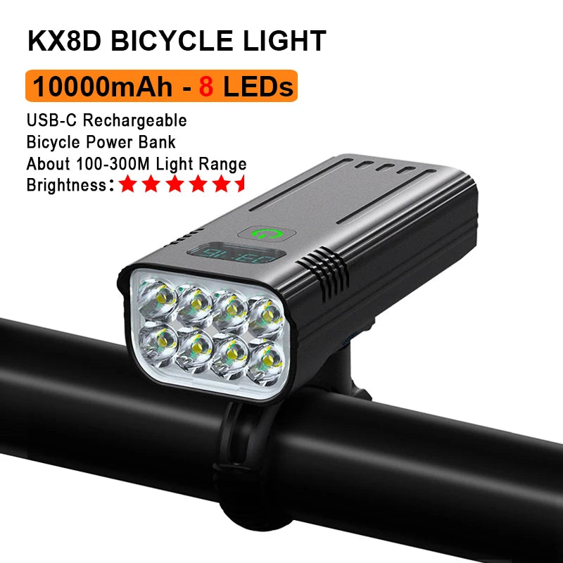 NATFIRE 12 LED Bike Light High Lumen USB C Rechargeable Aluminum MTB Bicycle Light 10000mAh Power Bank Headlight 6 to 12 LED