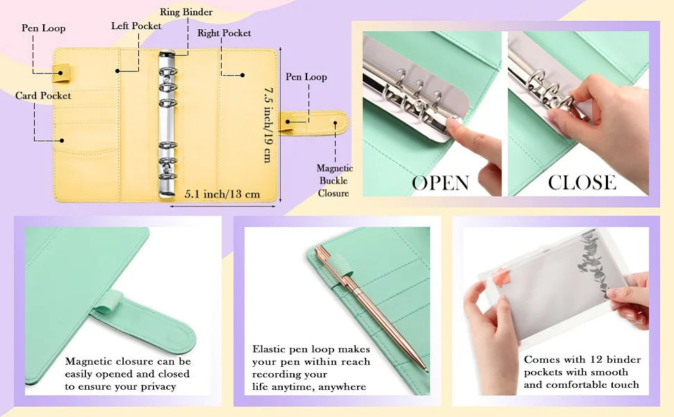 Leather Budget Binder With Cash Envelopes Pockets Zip Small French Budget Pouch Binder For Saving Money A6  Planner Organizer