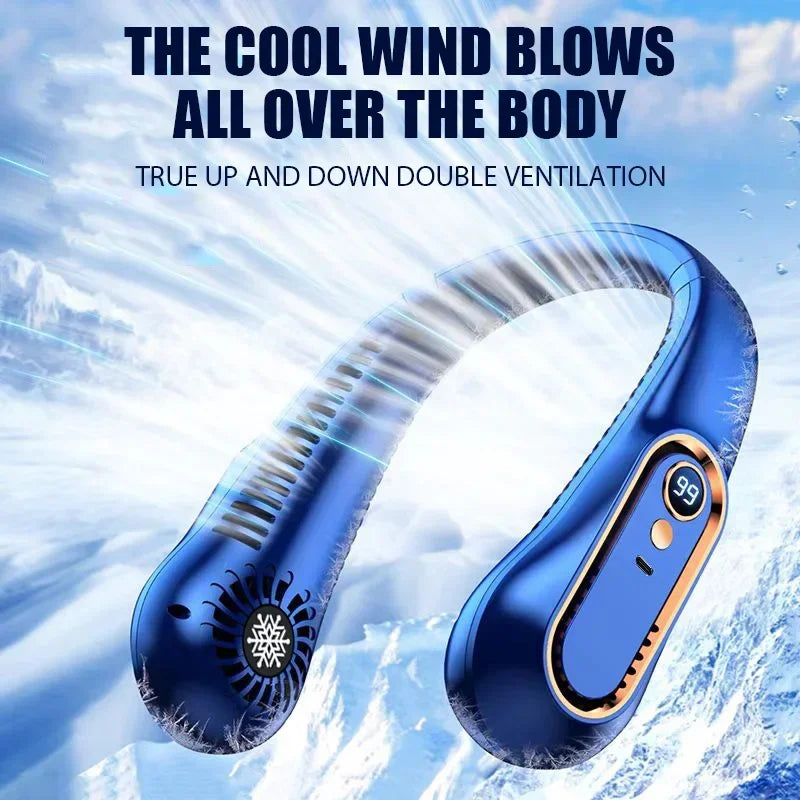Hanging Neck Fan Digital Display Power Bladeless Neckband Fan Portable Mini Air Cooler USB Rechargeable Electric Fans