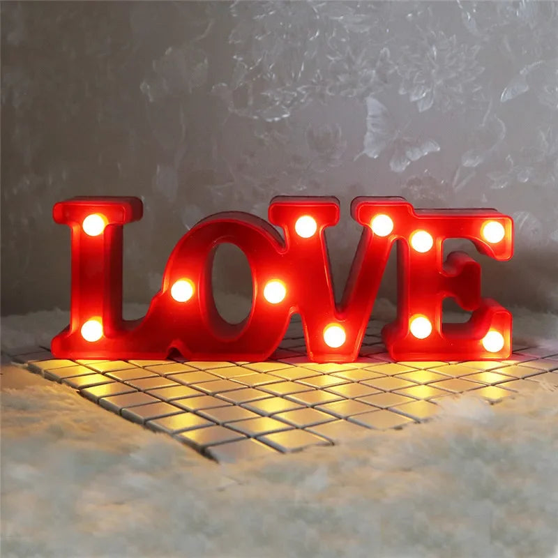 Romantic Valentine's Proposal 3D LOVE LED Letter Sign Night Light Heart Marquee Table Lamp Lanterns Lamp for Christmas Wedding