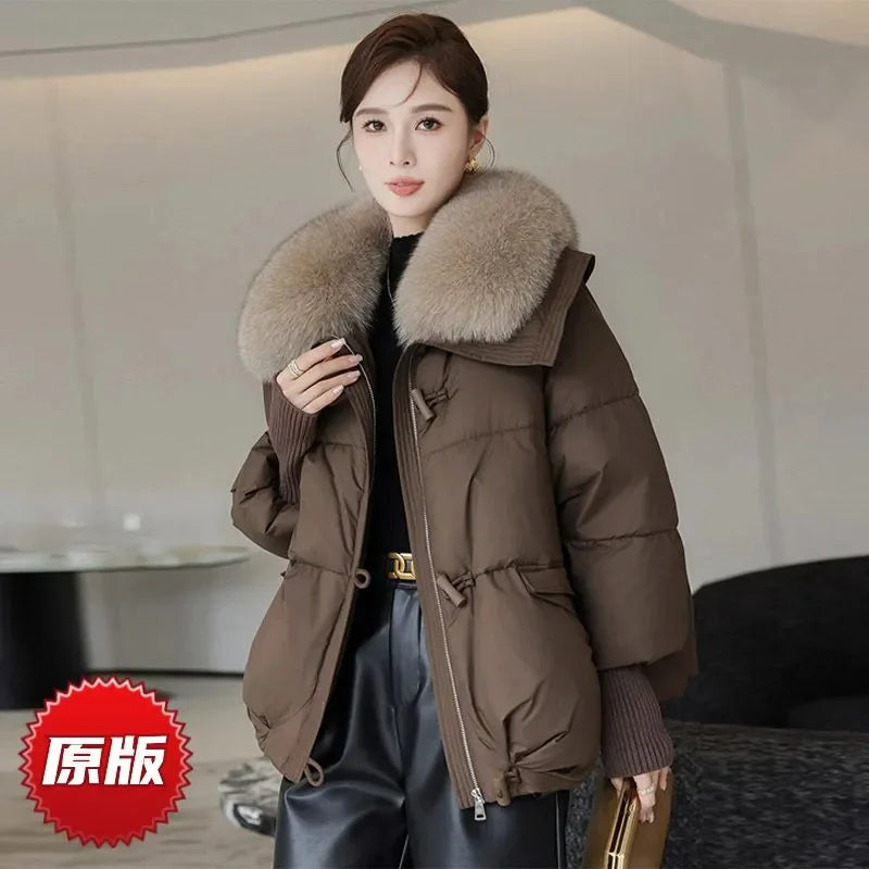2024 Winter New Short Down Cotton Jacket Women Korean Loose Cotton Jacket Women, Oversized Wool Collar, Thickened Cotton Coat