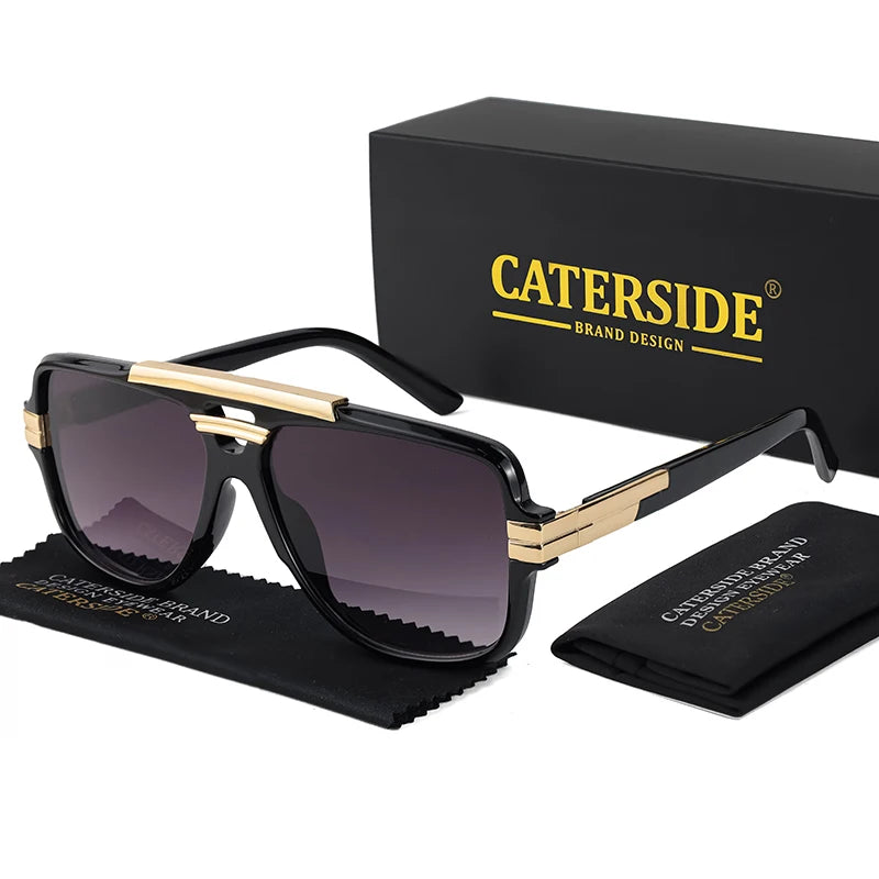 CATERSIDE Retro Square Big Frame Sunglasses Men Flat Top Double Bridge Pilot Punk Sun Glasses Women's Party Travel Eyewear UV400