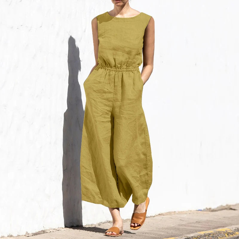 New Summer plus Size  Color High Waist Svel Long Pants Women's Faion Casual Loose Sle One-Piece Suit