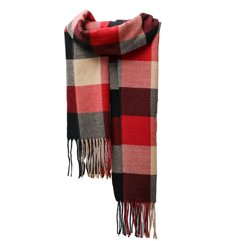 Men Women Hiking Scarves British Style Faux Cashmere Winter Scarf Classic Plaid Fringed Tassels Long Scarf For Autumn Winter