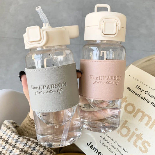 500ML Portable Water Bottle with Straw, Cute Leak-Proof Plastic Milk Cup Coffee Mug Tea Juice Cup Festive Christmas Casual Style