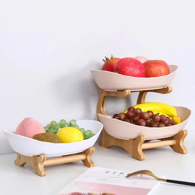 Partitioned Wooden Serving Tray, Natural Bamboo Snack & Fruit Platter for Kitchen Table, Perfect for Party, Family, Housewarming