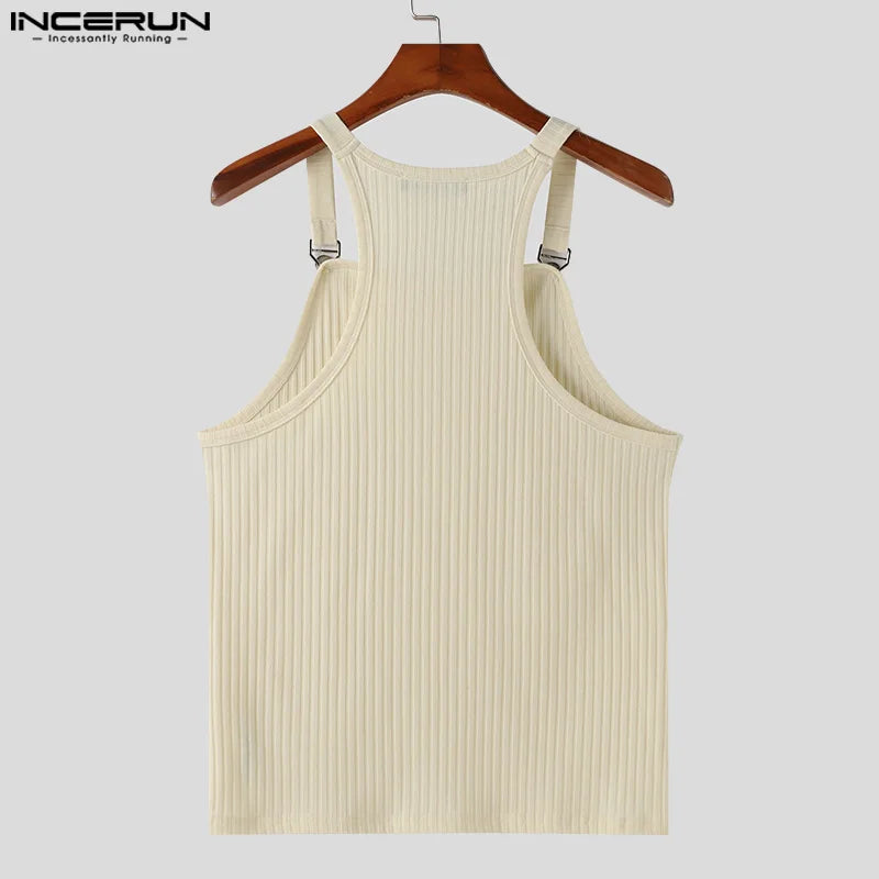 INCERUN Tops 2024 Korean Style New Men's Knitted Pit Strap Vests Summer Casual Streetwear Personality Sleeveless Tank Tops S-5XL
