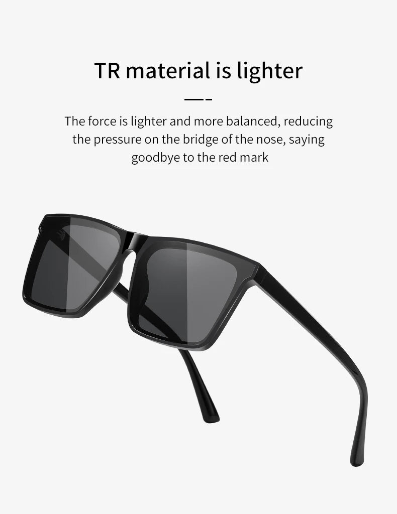 Men Sunglasses UV400 Polarized Sun Glasses Women TR90 Sunscreen Big Square Eyeglasses Frame Driving Goggles Fishing Eyewear