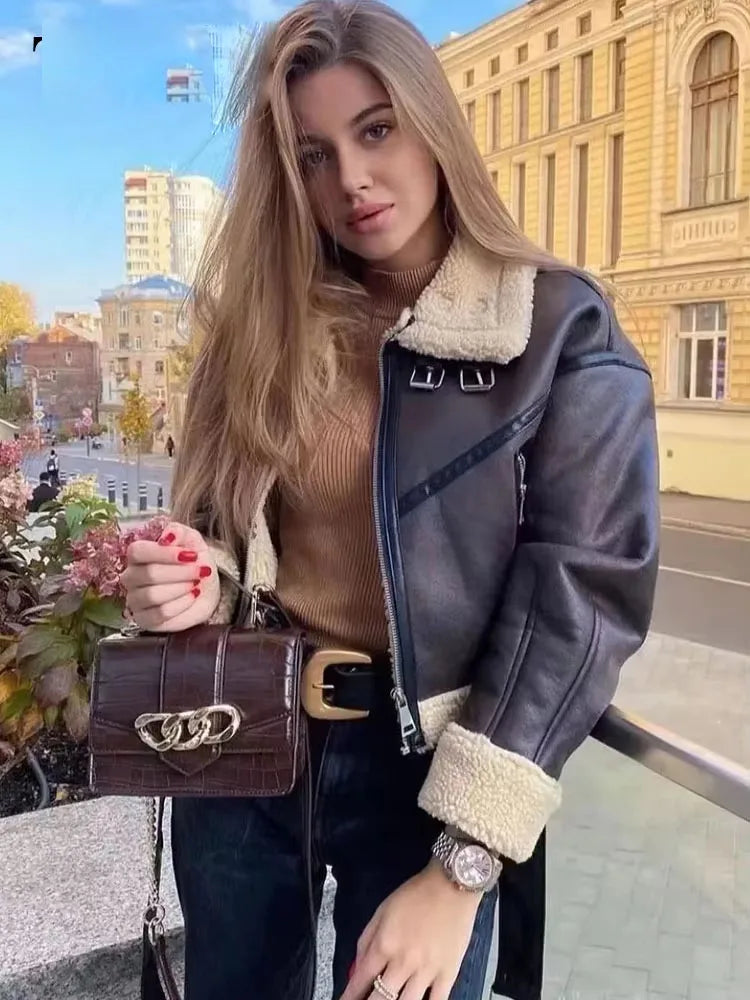 Winter Women's Belted Short Jacket Windbreaker Coat Fashion Retro Warm Thickened Long Sleeve Zipper Mujer Roupa Street