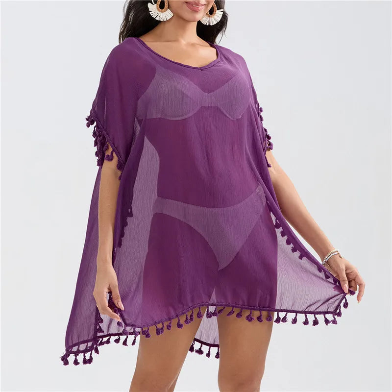 Summer Beach Cover Up For Women Lace Hollow Crochet Swimsuit Beach Dress