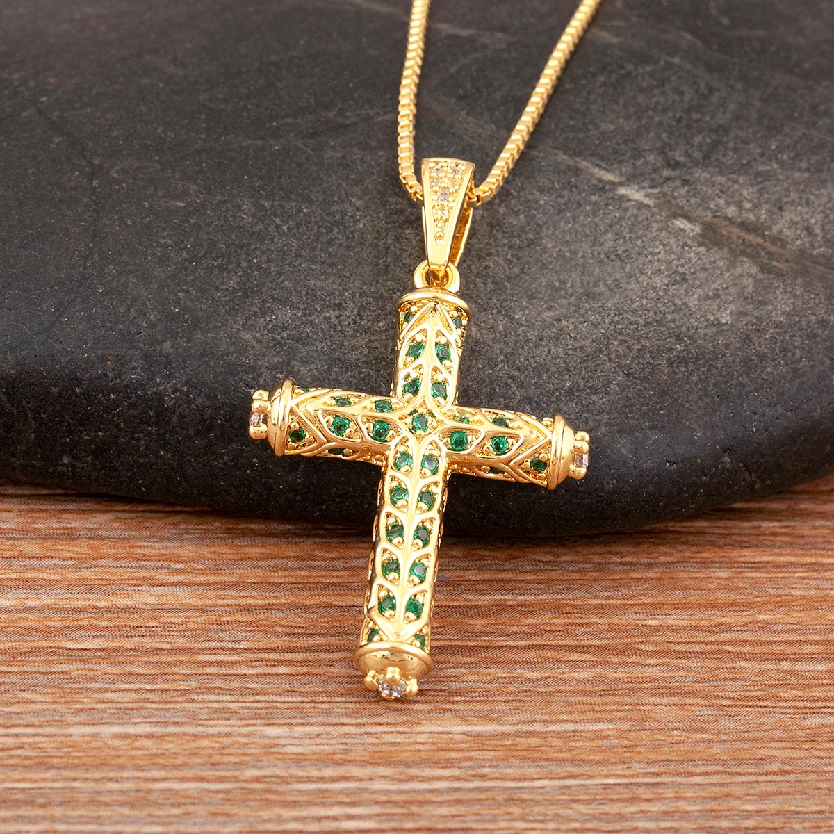 Nidin New Arrival Retro Column Shape Cross Pendant Necklace For Female Male Irregular Geometric Shine Zircon Jewelry Accessories
