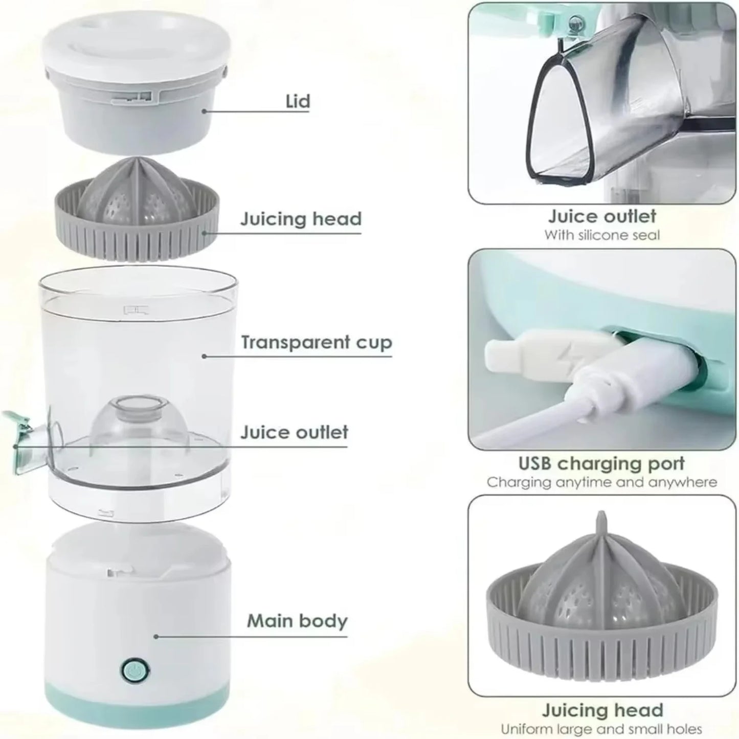 Portable Electric Juicer Juice Lemon Squeezer USB Charging Kitchen Fruit Small Juicer Blender Fresh Separator Press Machine