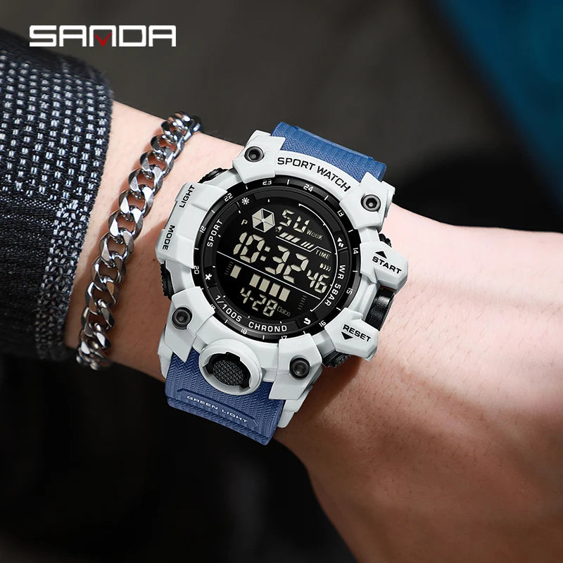 SANDA Outdoor Sports Men Watch Waterproof LED Analog Digital Show Multifunction Big Dial Electronic Wristwatch G style Male Cloc