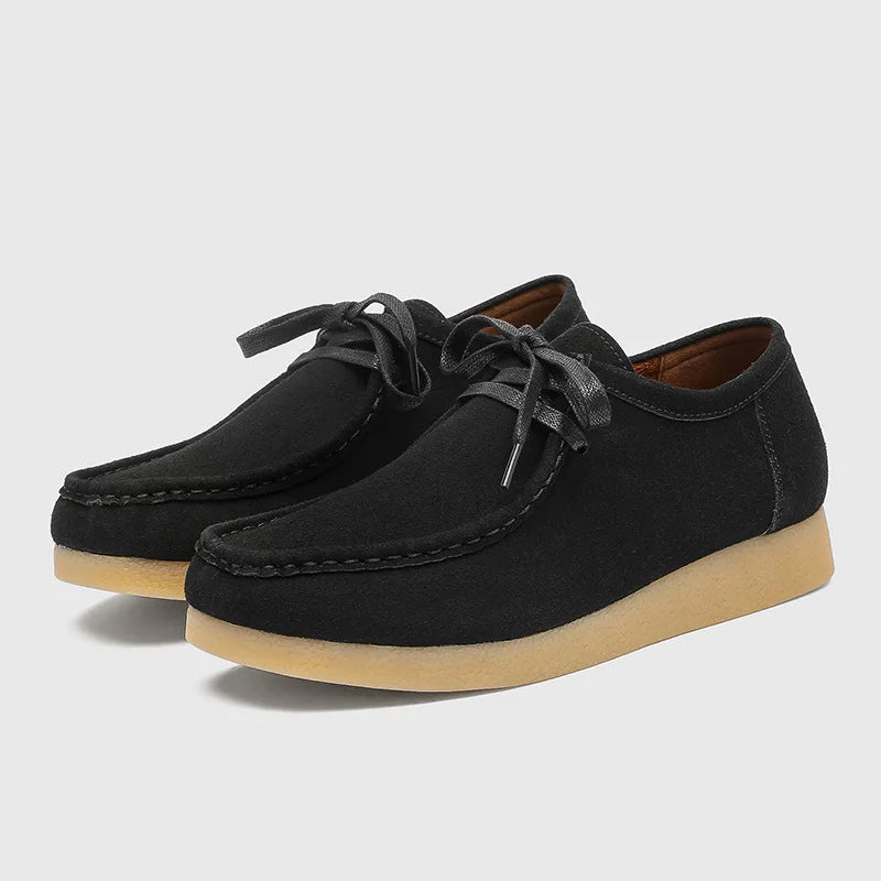 Retro Handmade Men's Casual Shoes Low Top Velvet Surface Smoke Rubber Spring Autumn British Style Flat Heel round Toe N-1