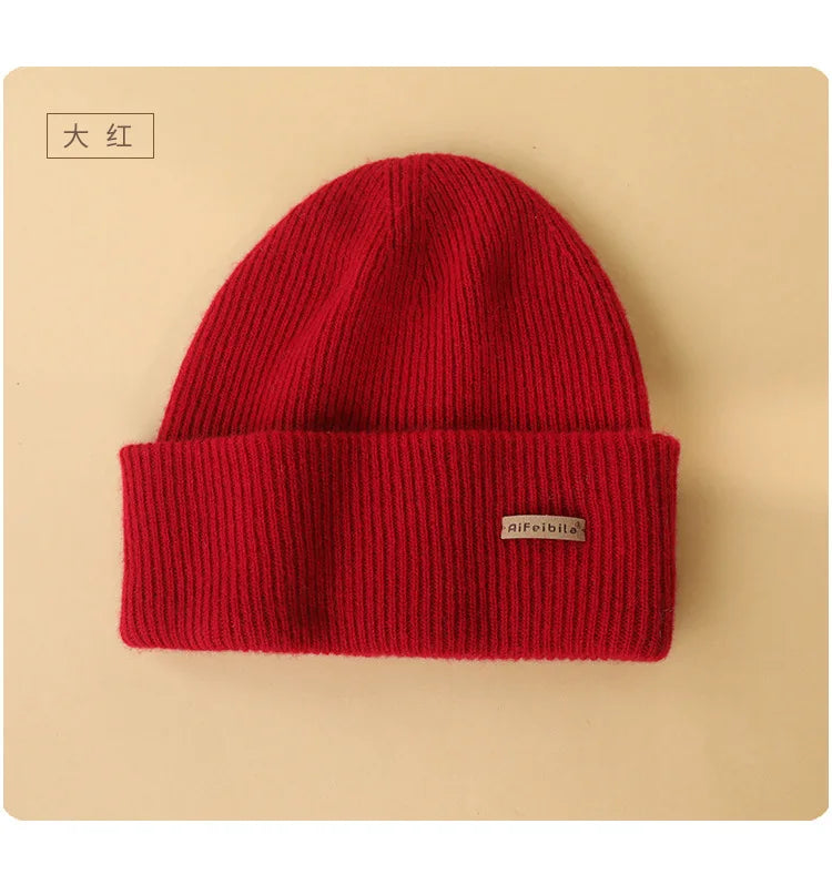 100% Merino Wool Double-Sided Beanie for Men Women Thick Soft Warm Winter Skull Caps Solid Color Knitted Beanies Hat