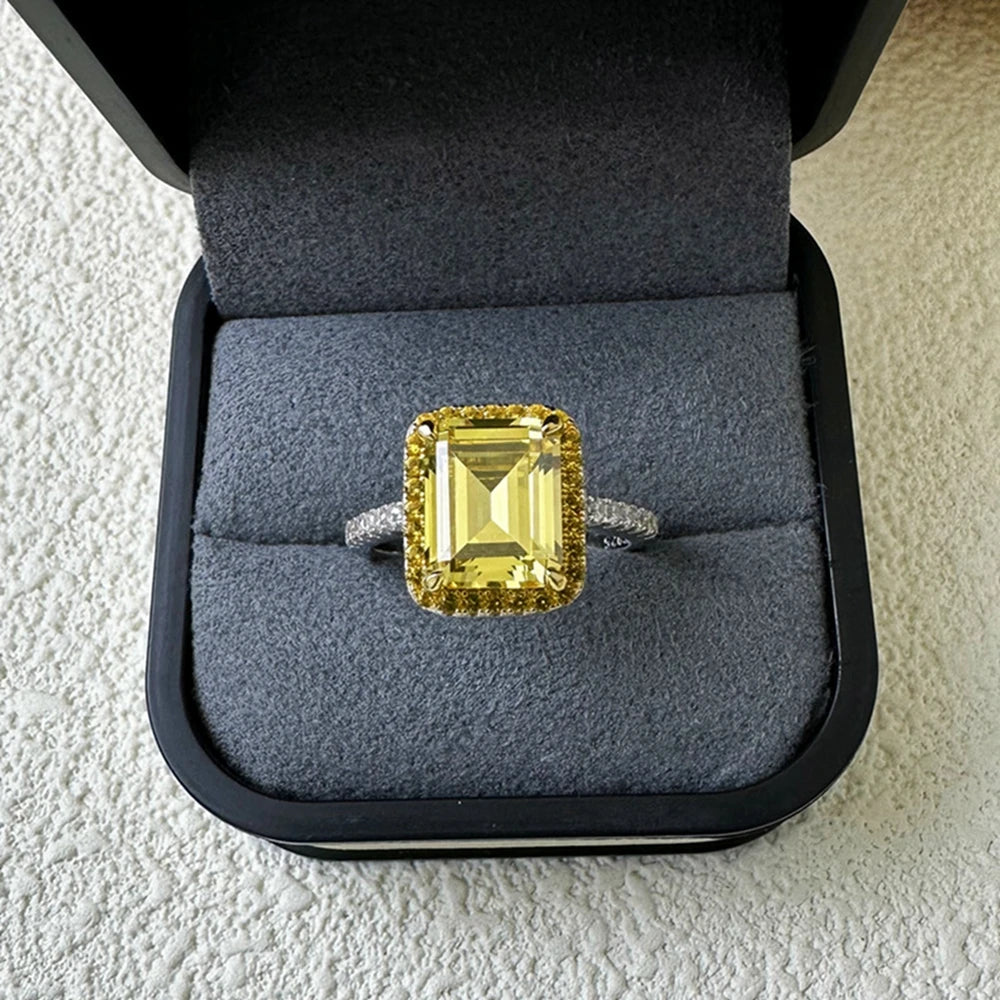 Wong Rain Classic 925 Sterling Silver 5.5CT Emerald Cut Citrine Pink Sapphire Gemstone Engagement Jewelry Wedding Women Ring