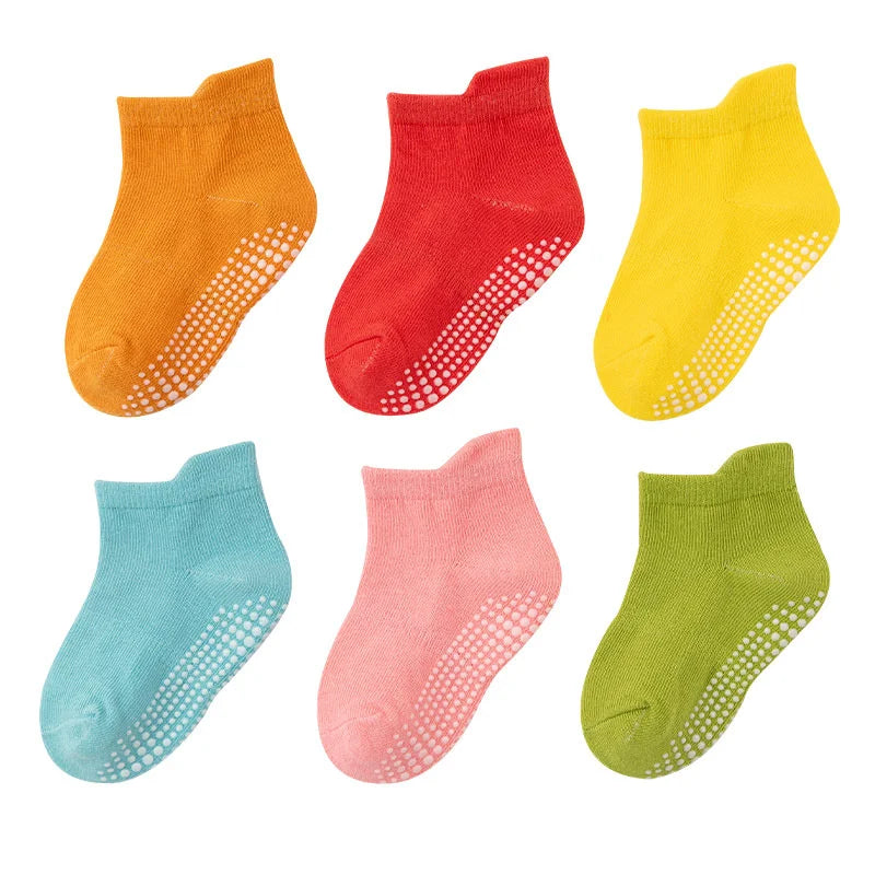 6Pairs/Lot 0-7Years Kids Girls Boys Floor Socks Striped Sport Children's Anti-slip Boat Socks For Boys Spring Autumn New