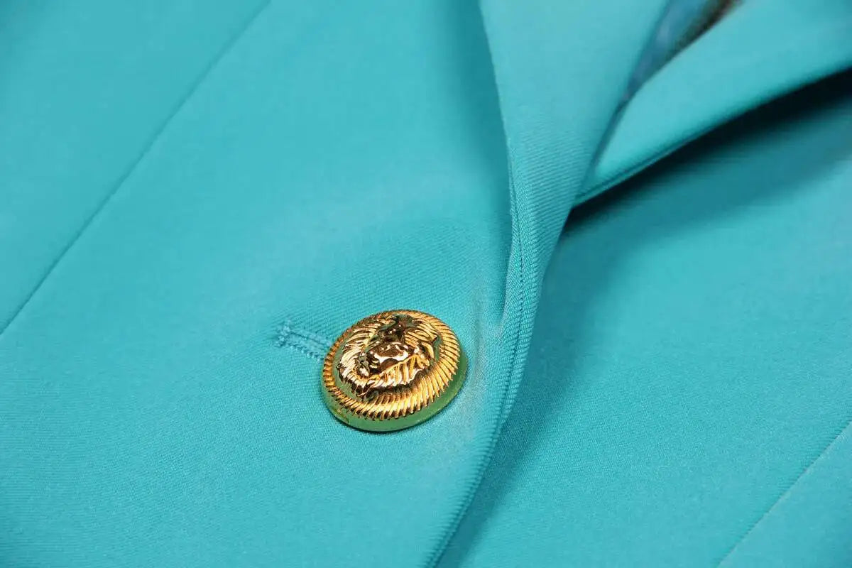 LGRQ 2026 Spring Fashion Women Clothes Notched Collar Full Sleeves Metal Single Button Slim High Waist Blazer Office Lady