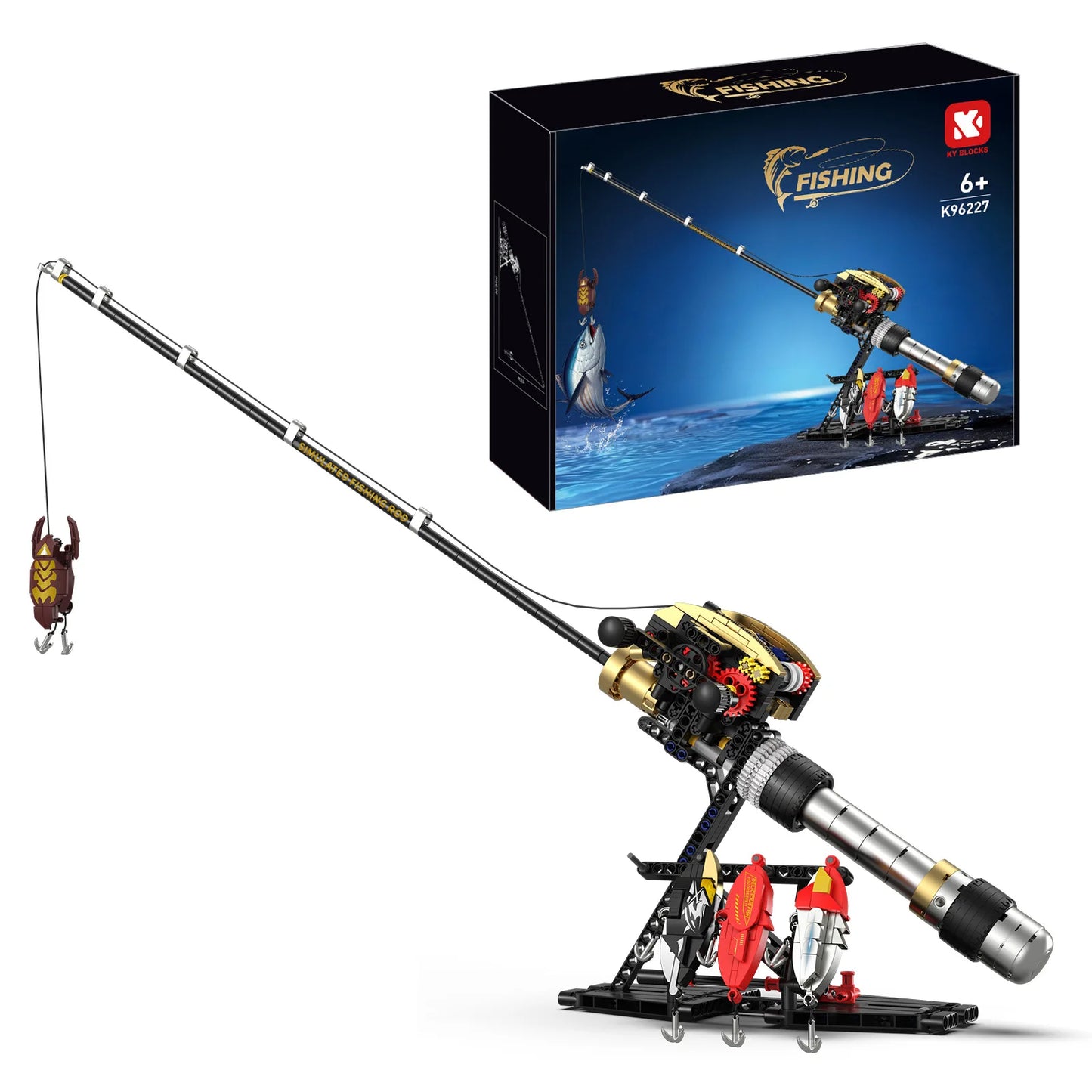 Fishing Rod Building Blocks Simulated Sea Fishing with Reel Set DIY Kit Creative Construction Toys for Kids Gift for Men Boys