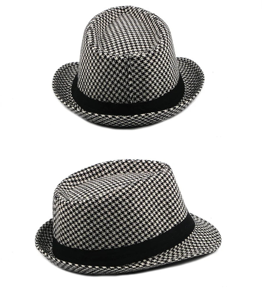 Spring Summer New Vintage Checked Top Hat Men's Middle-aged and Elderly Woolen Gentleman's Hat Jazz Hat