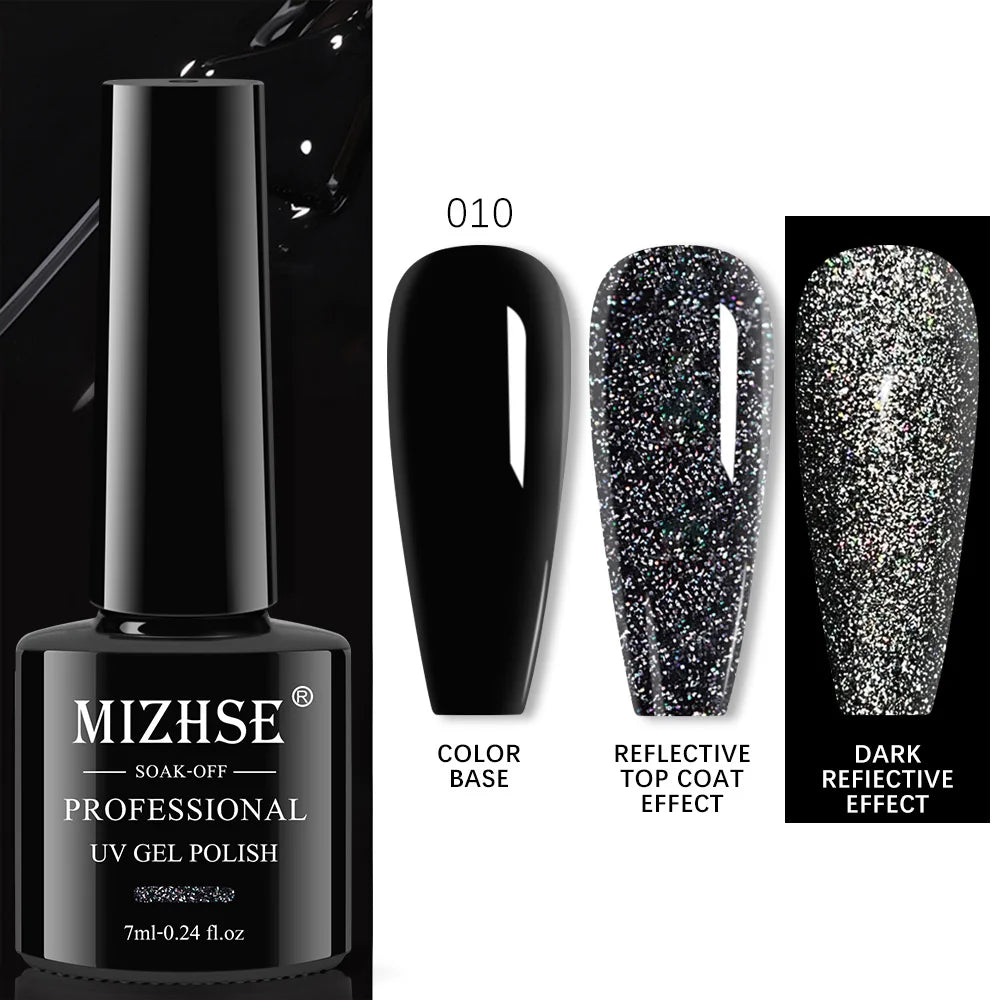 MIZHSE 7ML Reflective Top Coat Gel Nail Polish Shiny Glitter Vernis Semi Permanent Varnish Nail Gel Polish for Manicure Nail Art