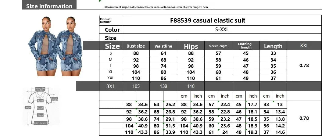 Spring New Denim Skirt Set F8505 Cross-Border Hot Sale Embroidered Short Skirt Jacket Set Cotton Knee-Length Women's Outfit