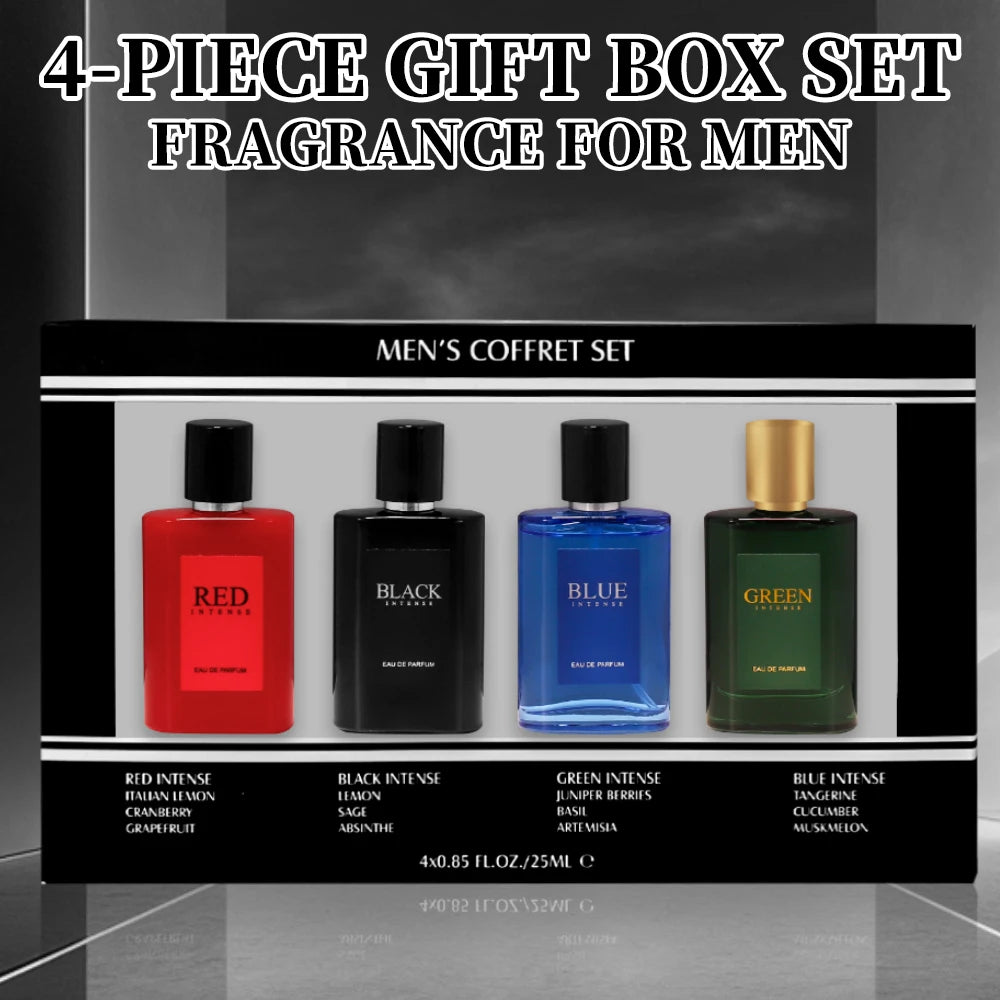 Men's Eau De Toilette Spray Gift Box 4-Piece Set 0.85 Fl Oz/bottle EDT Gifts for Men Long Lasting Fragranc Men's Travel Coffret