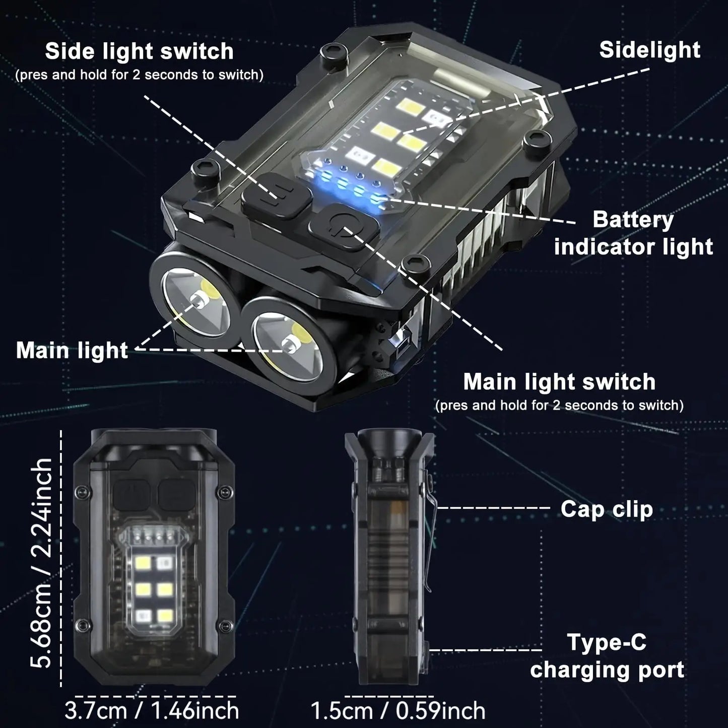 Mini Keychain Flashlight USB Charging Super Bright Torch IP65 Waterproof Emergency COB LED Work Light for Camping Fishing Hiking