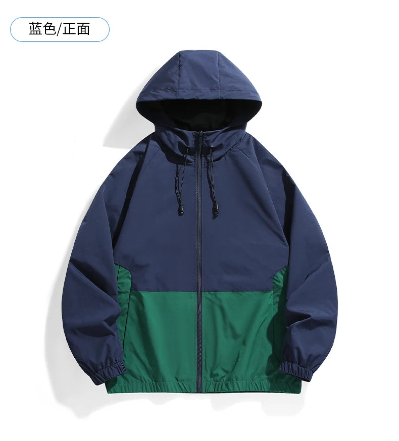 Casual Sports Jacket Men's 2025 Spring New Minimalist Splicing style Retro Windbreaker Male Trendy Loose Oversized Hooded Coat