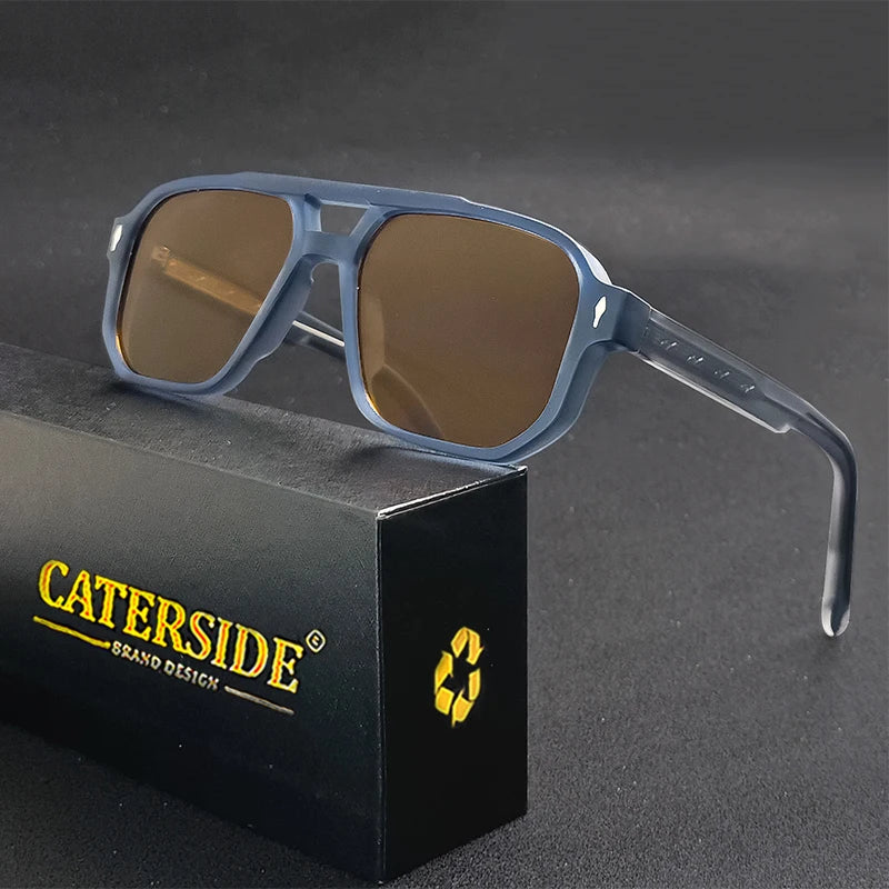 CATERSIDE Retro Punk Sunglasses Men Vintage Flat Top Double Bridges High Quality Sun Glasses Women Travel Party Festival Eyewear