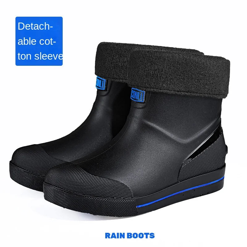 Snow Warm Thick Rain Boots, Kitchen Waterproof and Anti Slip Rain Shoes, Men's Fashionable and Wear-resistant Water Shoes
