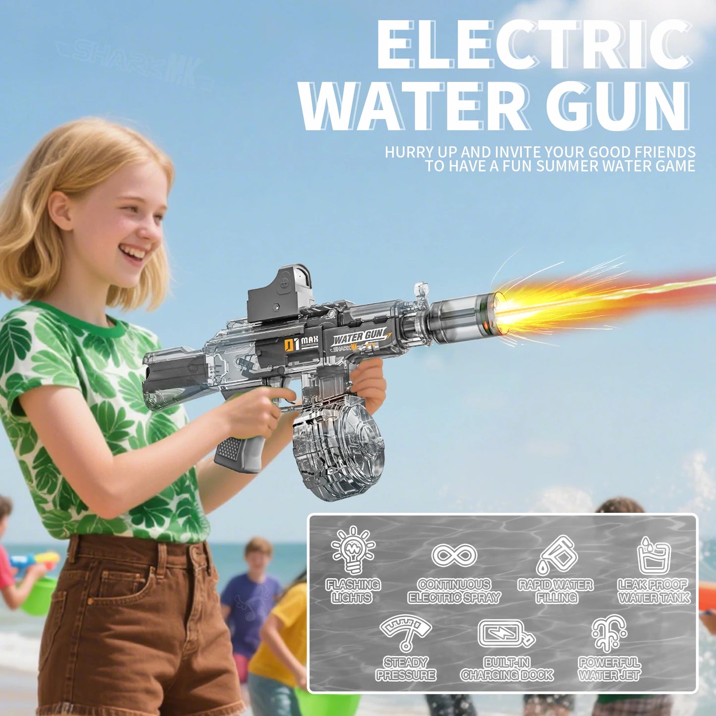 2025 Kids Hot Selling Electric Spray & Water Gun Simulates Sound Light Gun Toys Outdoor Activities Spray Vibration Gun Toys