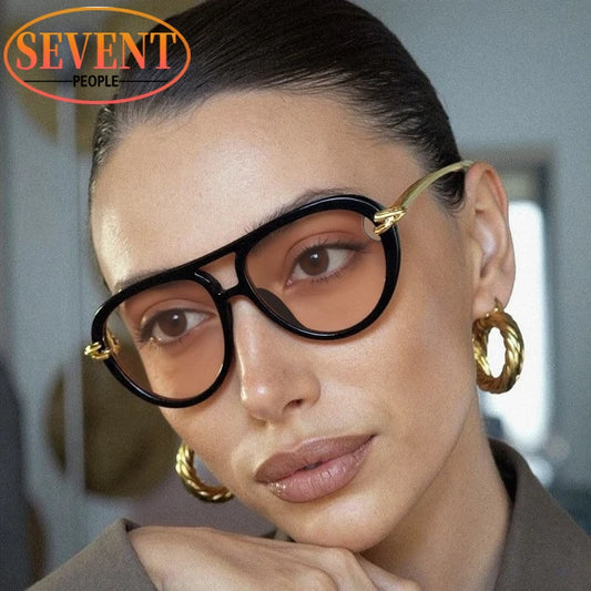 Vintage Oversized Pilot Punk Sunglasses Women 2025 Luxury Brand Retro Metal Oval Sun Glasses Trendy Double Beam Outdoor Shades