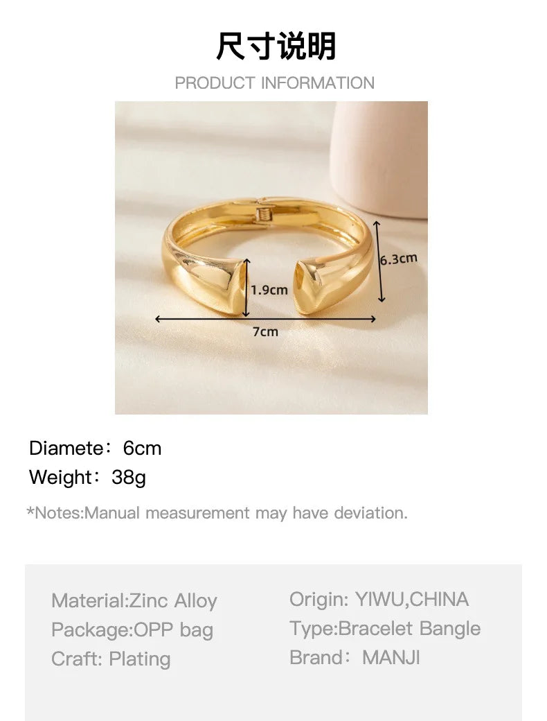 DIEZI Punk Hip Hop Geometric Cuff Bangles Exaggerated Irregular Gold Silver Color Metal Spring Bangles For Women Men Bracelet