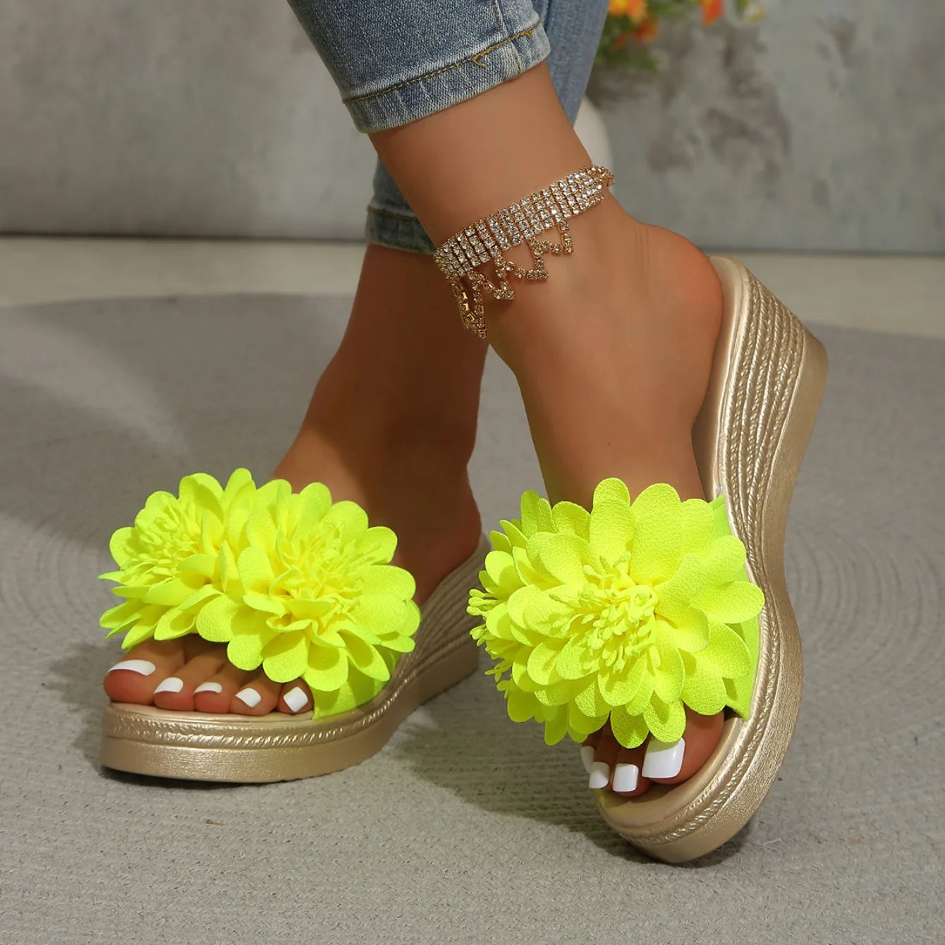 Summer Women Sandals Lightweight Slip on Shoes Women Platform Female Sandals Fashion Flower Hollow Wedge Beach Shoes for Women