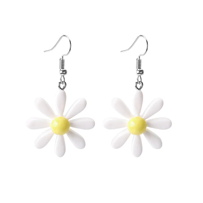 Big Resin White Daisy Dangle Earring for Women New Simple  Bellis Perennis Sunflower Daily Ear Jewelry Wholesale Christmas Gift