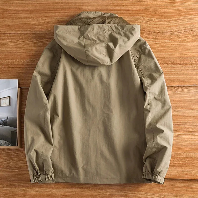 Men's Jacket Spring and Autumn Three Proof Fashion Casual Loose Hooded Professional Outdoor Windproof Windbreaker Coat