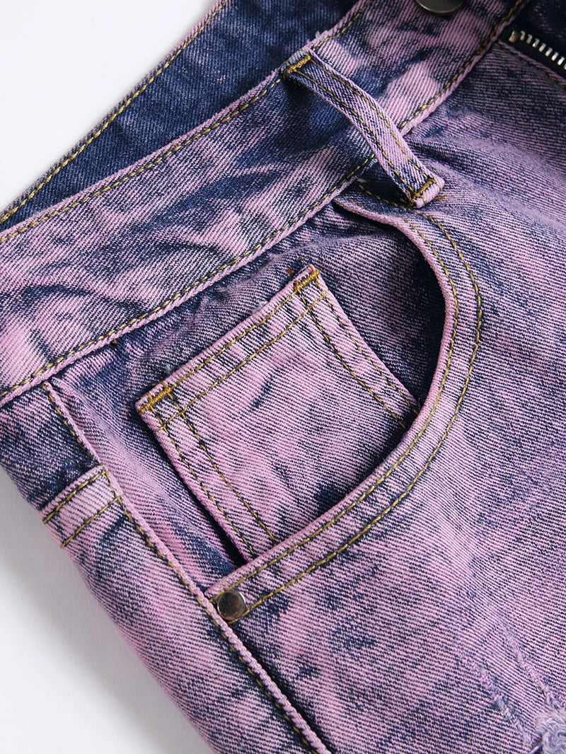 Purple Ripped Men's Jeans Spring Summer Slim Fit Straight Hole Cotton Denim Pants Distressed Destroyed Streetwear 28-40