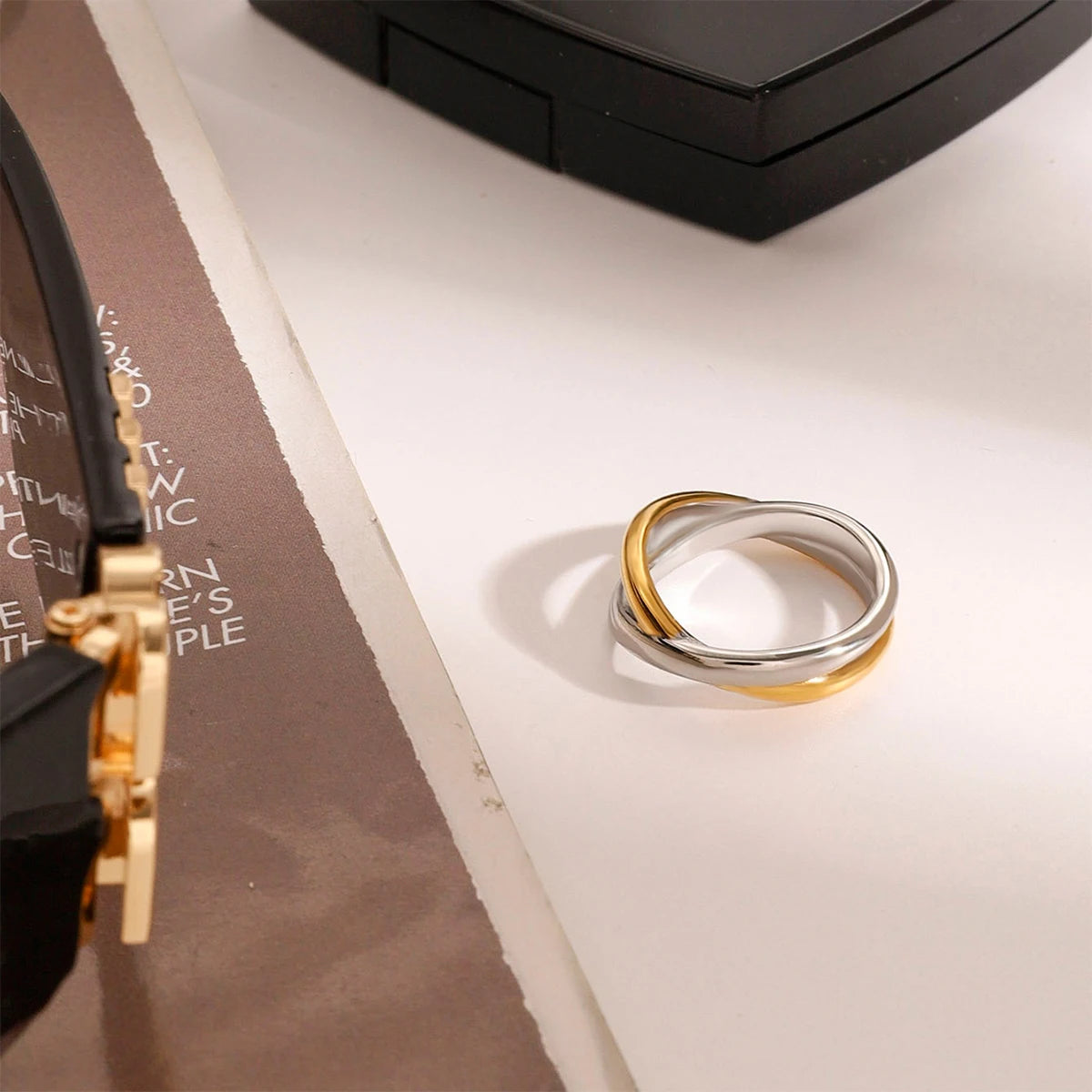 Uworld Classic Two tone Ring Line Wrapping Ring Stackable Ring Women's Jewelry Gift for Her