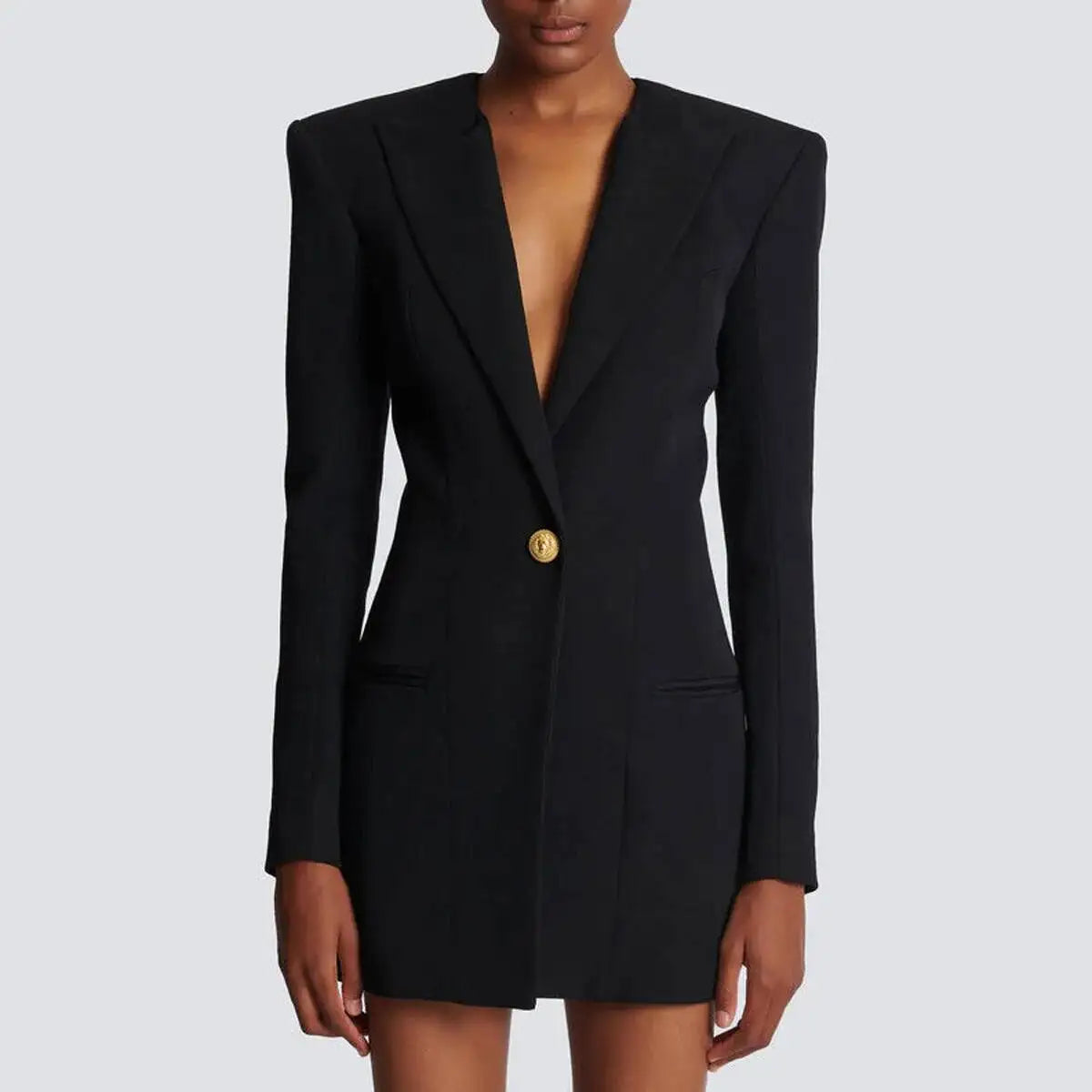 LGRQ 2026 Spring Fashion Women Clothes Notched Collar Full Sleeves Metal Single Button Slim High Waist Blazer Office Lady