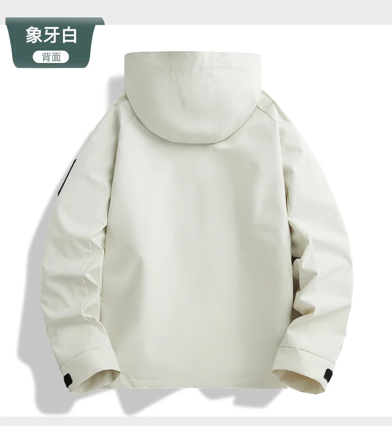New Outdoor Waterproof Hooded Jacket Unisex Spring Autumn Loose Thin Workwear Windproof Coat for Men's Hiking Camping Activities