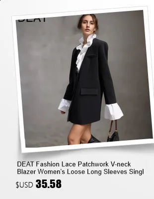 DEAT Fashion Women's Blazer Notched Collar PU Patchwork Knitted Super Waist Silhouette Suit Jackets Spring 2025 New 17A2010H