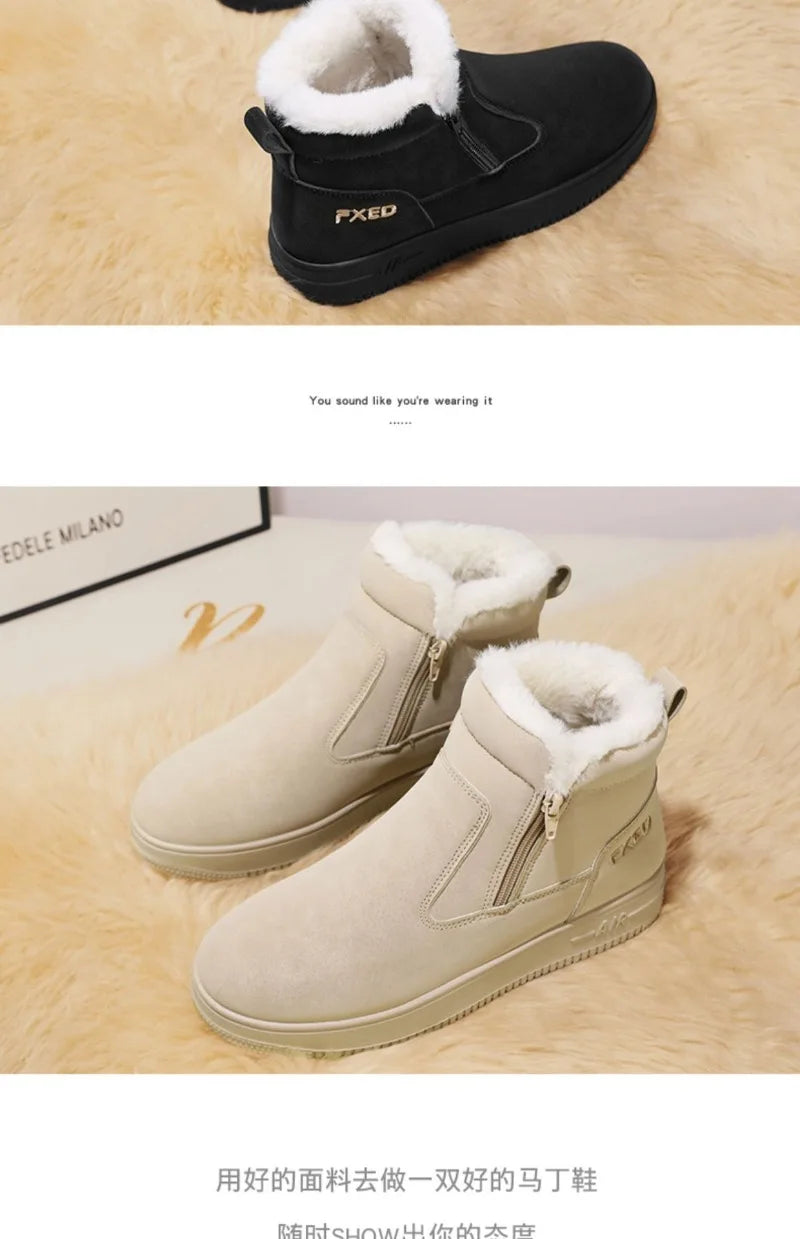 2025New Winter Men's Boots Fashion High-top Cotton Shoes Plush Warm Fur Snow Boots Suede Casual Ankle Boots for Men Botas Hombre