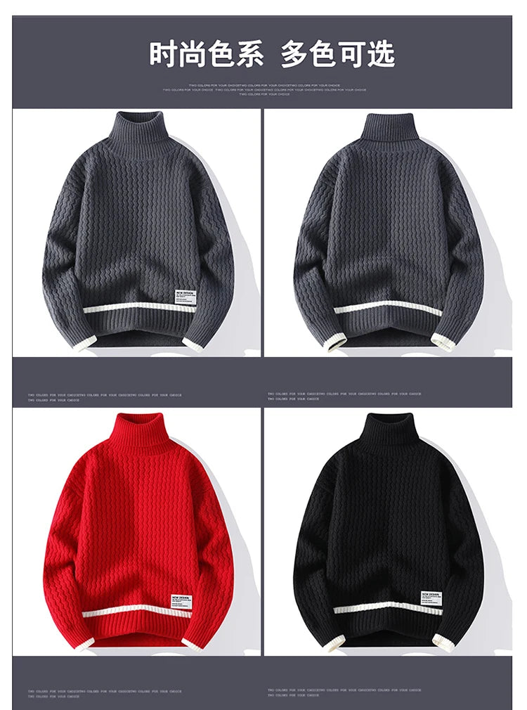 2024 Autumn Men's wool pullovers Men's Solid color high collar Sweater  mens thicken Warm Men Knitted Sweater full size M-4XL