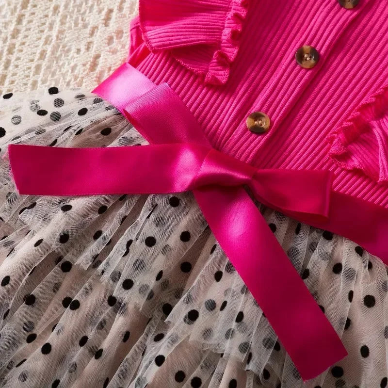 2025 New Kids Dresses for Girls Long Sleeve Fall Dress Polka Dot Birthday Party Costume Autumn Winter Dress Children Clothing