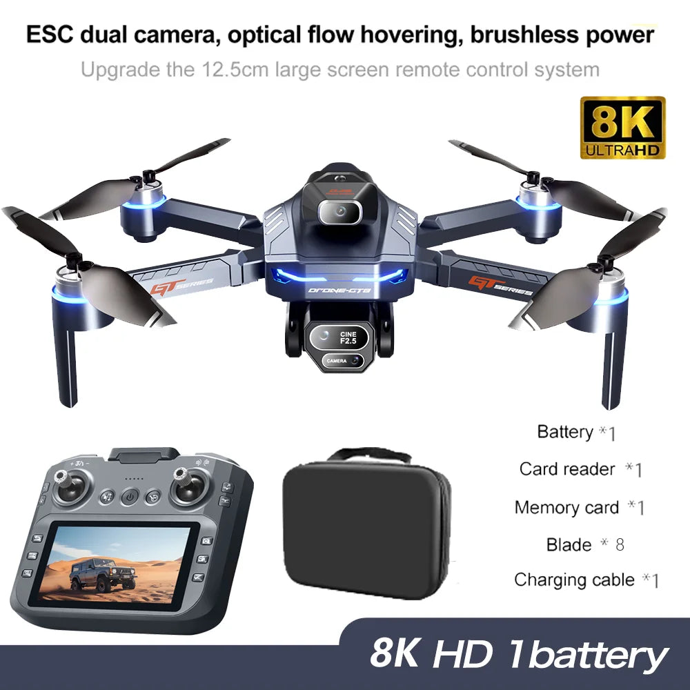 NEW GT8 Mini Drone with GPS 8K Dual Cameras 180° UHD HD 5G WiFi Brushless Motors Obstacle Avoidance FPV Foldable Quadcopter 3000
